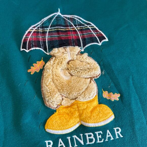 Vintage 90s Night Gear Sweatshirt Nightgown One Size Teddy Rain Bear Plaid Comfy - Picture 3 of 12